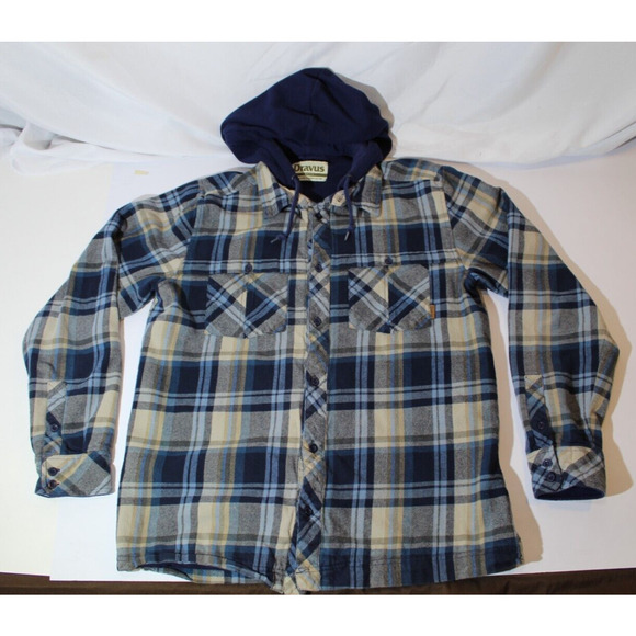Dravus Blue Plaid Button-Up Hooded Flannel Shirt Jacket Thermal Lined Men's L - Picture 1 of 10